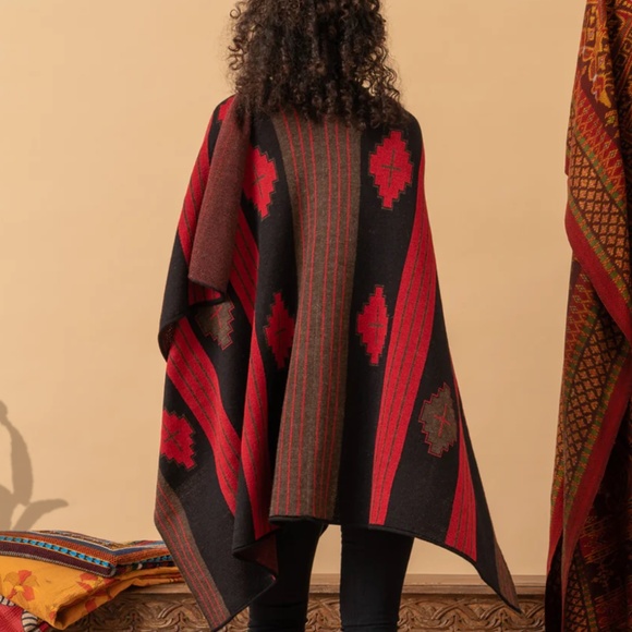 NWOT Alpaca Ruana, Navajo, Red/Black/Brown (One Size) - Picture 4 of 15